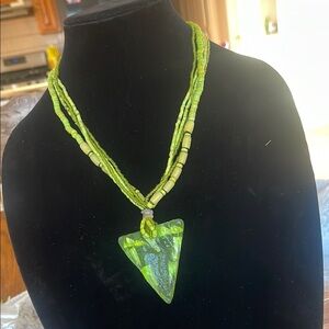 Green Multi-Strand Necklace with Glass Pendant